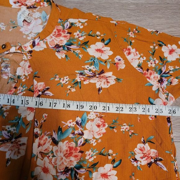 Umgee Baby Doll Tunic Top XL Gauzy Crinkle Floral Bell Sleeve Boho Cottagecore - Picture 6 of 9